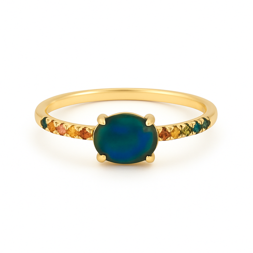 [001833] Opal Ring | 14K Lightning Ridge Solid Opal & Sapphires