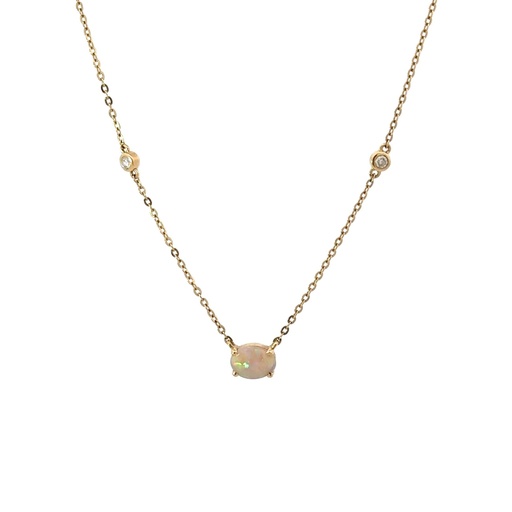 [001838] Opal Necklace & Diamond Detail | 14K Lightning Ridge