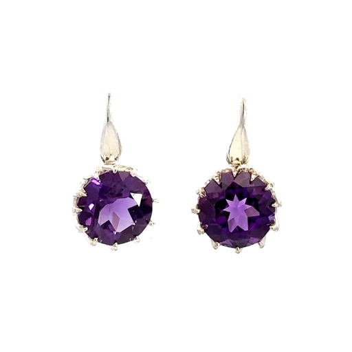[001840] Earrings | Amethyst Drops In 9K White Gold
