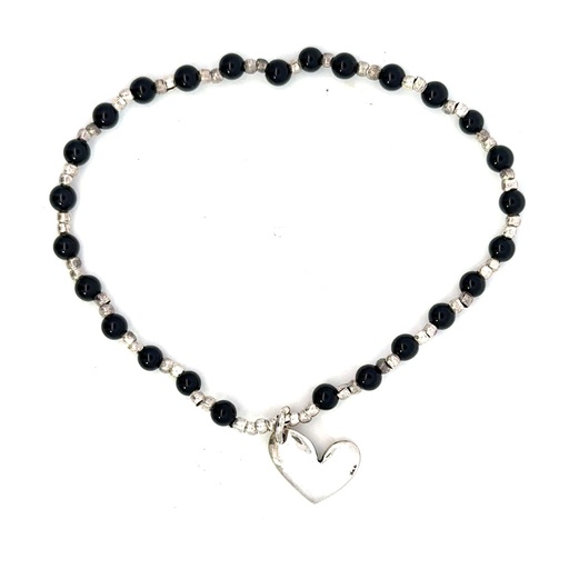 [001850] Petals Bracelet | Onyx & Silver Beads "Congratulations"