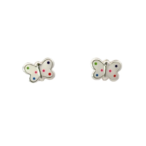 [001894] Children Sterling Silver Enamel Polkadot Butterfly Studs