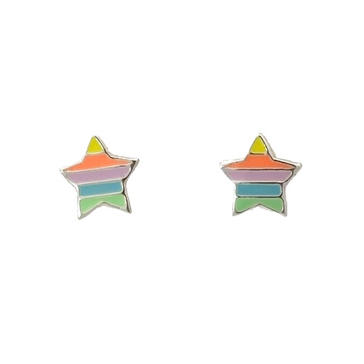 [001898] Children Sterling Silver Enamel Pastel Rainbow Star Studs