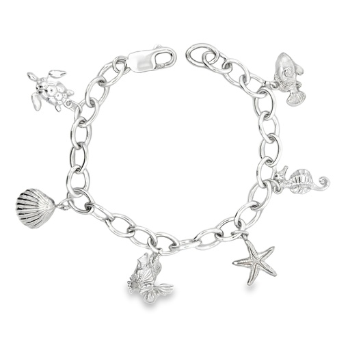 [001906] Silver Bracelet Large | Nemo Turtle Starfish Seahorse Lionfish