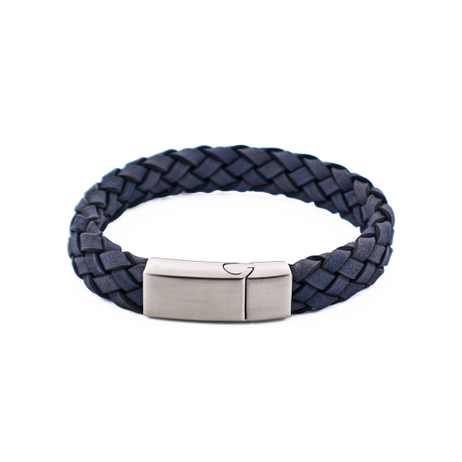 [001908] Grey Leather Mens Bracelet With Steel Clasp