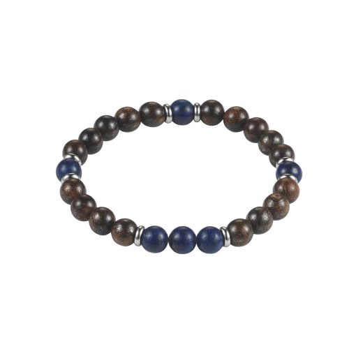 [001914] Bronzite & Lapis Bracelet With Stainless Steel Features