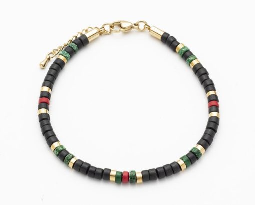 [001918] Men's Bracelet | Multi-Coloured Semi-Precious Stone Beads with Gold Plated Stainless Steel Clasp