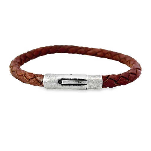 [001922] Tan Leather Bracelet With Antique Stainless Steel Clasp