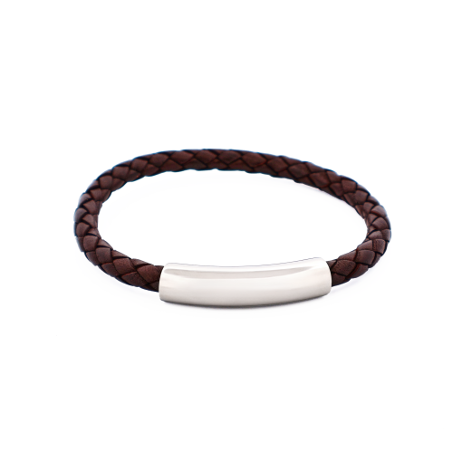 [001923] Brown Leather Bracelet With Stainless Steel Magnetic Clasp