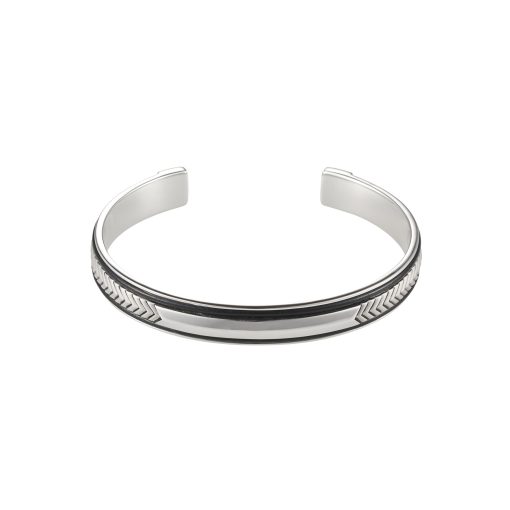 [001925] Cuff Bangle | Rhodium Plated Sterling Silver Arrow Pattern