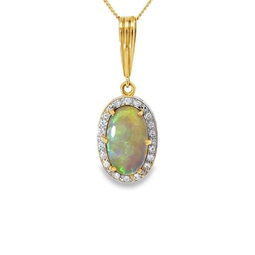 [001941] Opal and Diamond Pendant | Oval