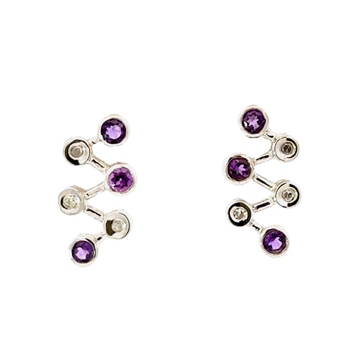 [001998] Amethyst Stud Earrings In Zigzag Design | 14ct