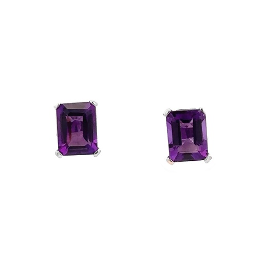 [002004] Amethyst Stud Earrings | 14ct White Gold
