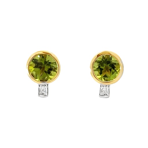 [002008] Peridot and Diamond Stud Earrings | 14ct