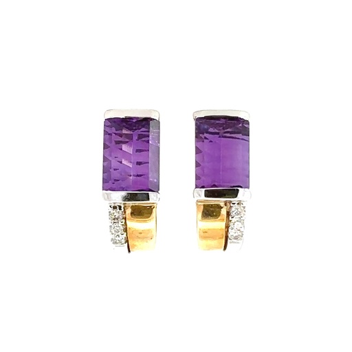 [002010] Amethyst Stud Earrings With Diamonds | 14ct