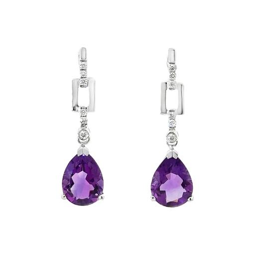 [002012] Bar Stud Earring with Amethyst Drop | 14ct