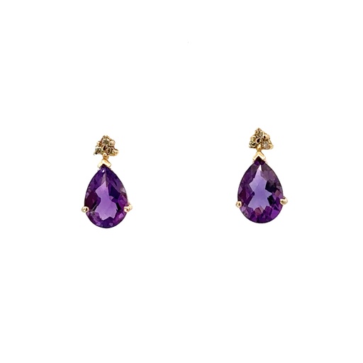 [002018] Amethyst and Diamond Stud Earrings | 14ct Yellow Gold