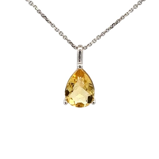 [002022] Yellow Beryl Teardrop Pendant In 14K White Gold