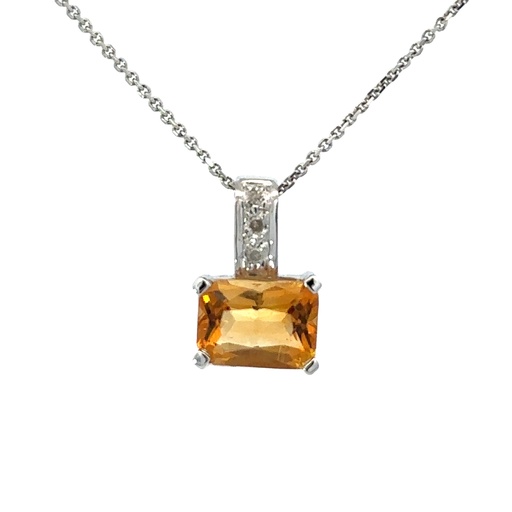 [002025] Citrine And Diamond Pendant In 14K White Gold