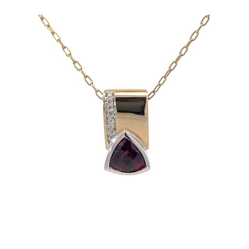 [002036] Garnet & Diamond Pendant | 14K White & Yellow Gold
