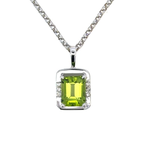 [002040] Peridot And Diamond Pendant In 14K White Gold