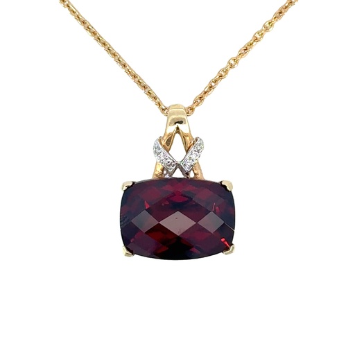 [002041] Garnet And Diamond Pendant In 14K Yellow And White Gold