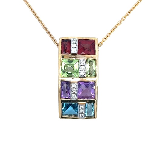 [002043] Multi-Gem Pendant In 14K Yellow Gold