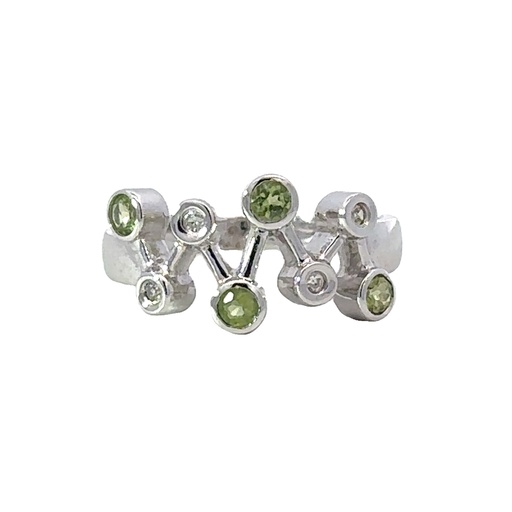 [002049] Peridot And Diamond 14K White Gold Ring