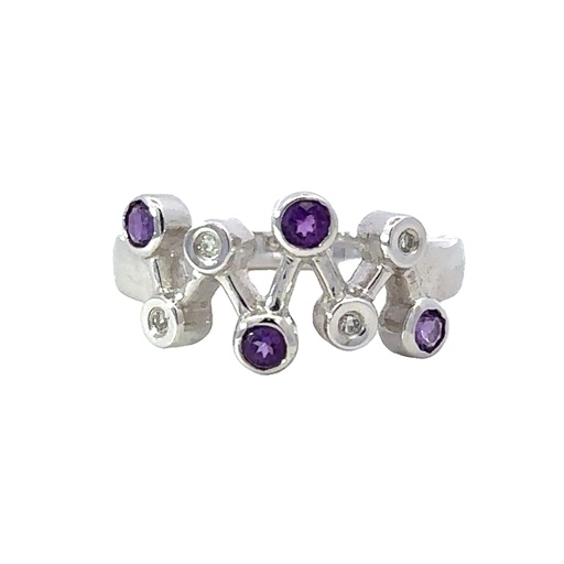 [002050] Amethyst And Diamond Ring | 14K White Gold