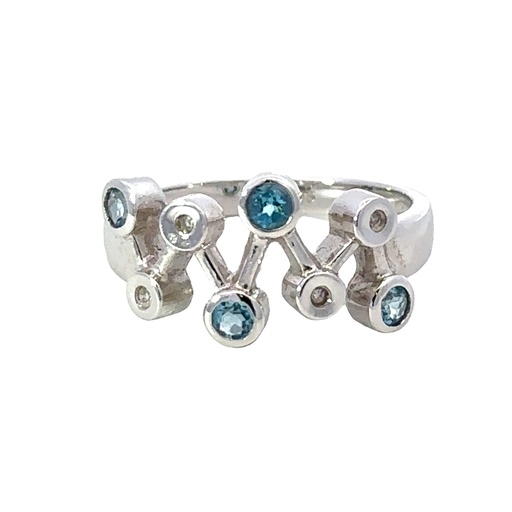 [002051] Blue Topaz And Diamond 14K White Gold Ring