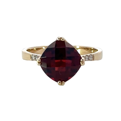[002057] Garnet & Diamond Ring | 14K Yellow Gold