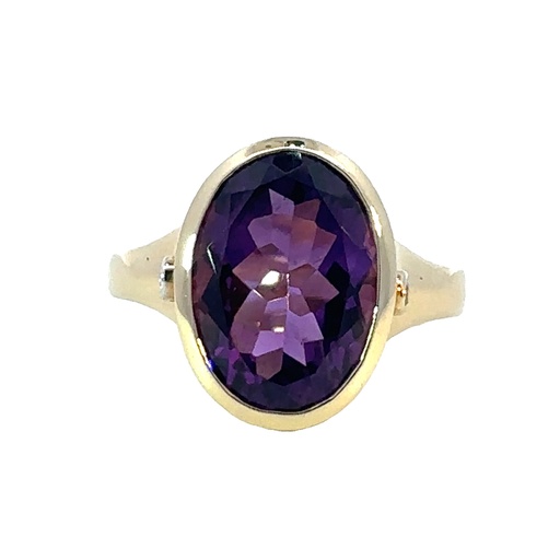 [002059] Amethyst with Diamond Bezel Set 14ct Yellow Gold Ring