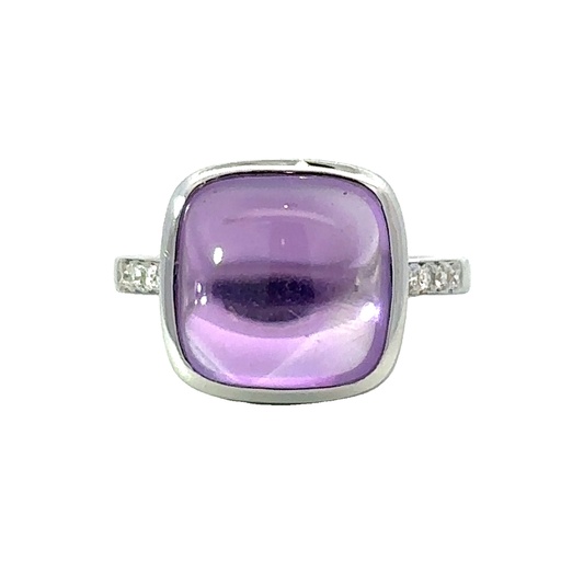 [002062] Amethyst with Diamond 14ct White Gold Ring