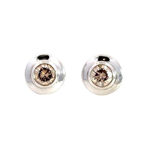 [002080] Champagne Diamond 18K White Gold Earrings