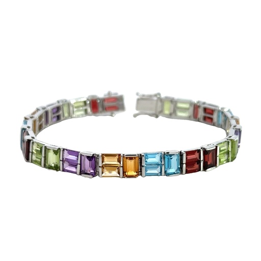 [002086] Multi-Gem Bracelet In 14ct White Gold