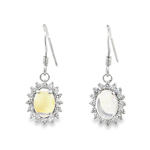 [002113] Sterling Silver Earrings With White Opals