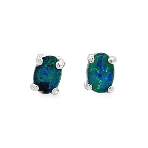 [002133] Triplet Opal Stud Earrings In Sterling Silver