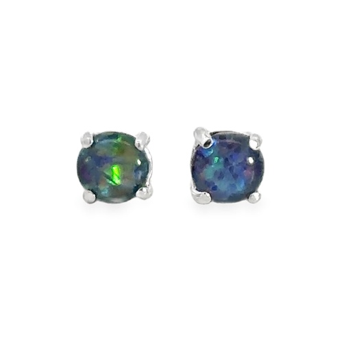 [002135] Triplet Opal Stud Earrings In Sterling Silver