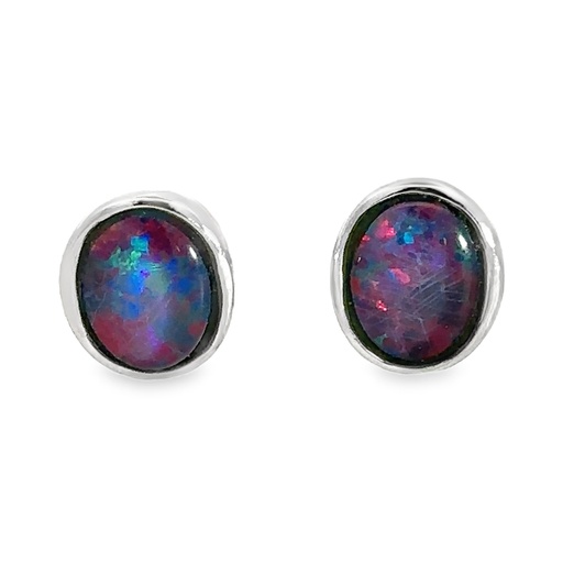 [002136] Triplet Opal Stud Earrings In Sterling Silver