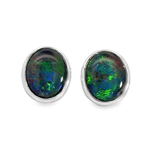 [002137] Triplet Opal Stud Earrings In Sterling Silver