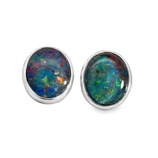 [002138] Triplet Opal Stud Earrings In Sterling Silver