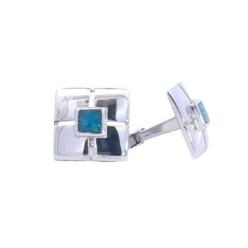 [002164] Cufflink Crystal Opal Sterling Silver