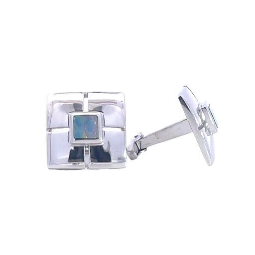 [002169] Cufflink White Doublet Opal Sterling Silver