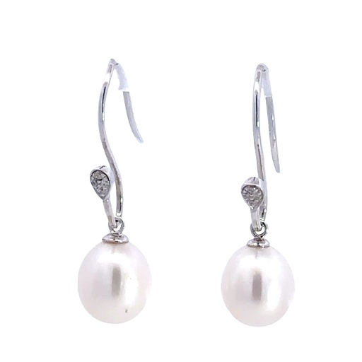 [002173] Freshwater Pearl Drop Earrings Sterling Silver