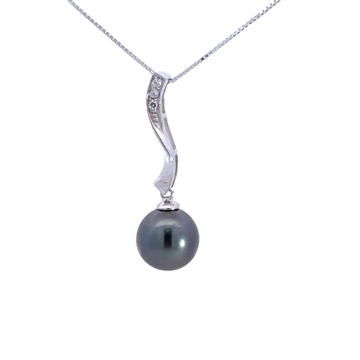 [002175] Tahitian Pearl Pendant In Sterling Silver With Cubics