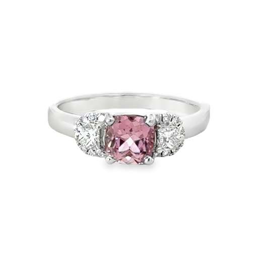 [002201] Pink Tourmaline And Diamond 18ct White Gold Ring