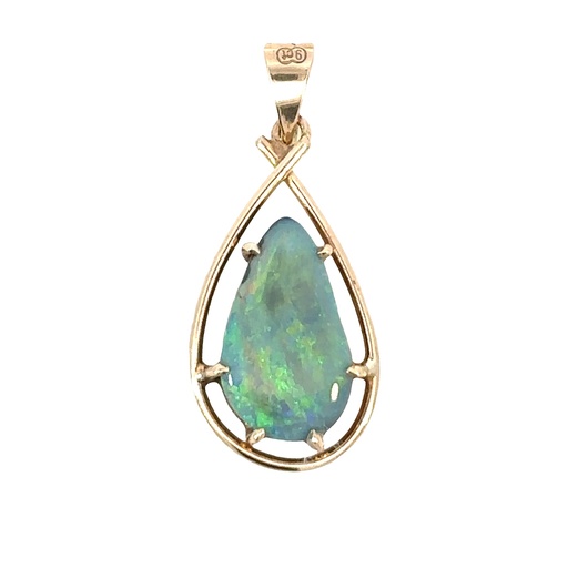[002217] Solid Opal Pendant In 9ct Yellow Gold