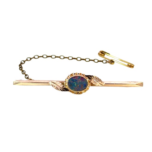 [002219] Doublet Opal Brooch In 9ct Yellow Gold