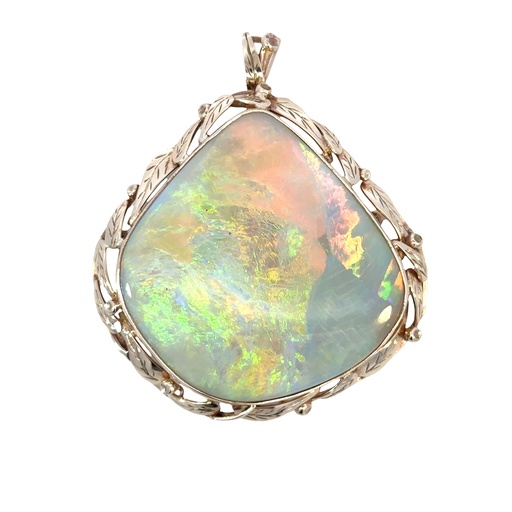 [002220] Solid Opal Brooch In 9ct Yellow Gold