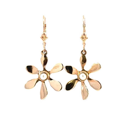 [002223] Pearl Earrings In 9ct Rose Gold With Flower Detail