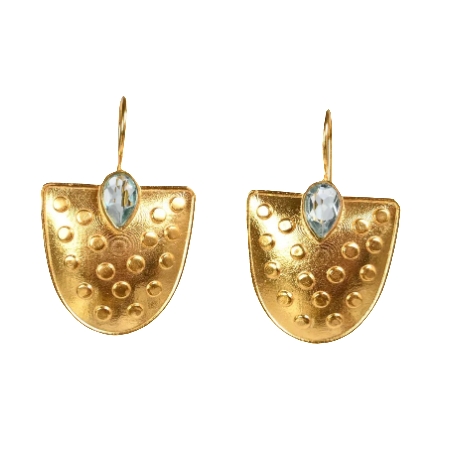 [002243] Earrings | Gold Plated Brass With Blue Topaz